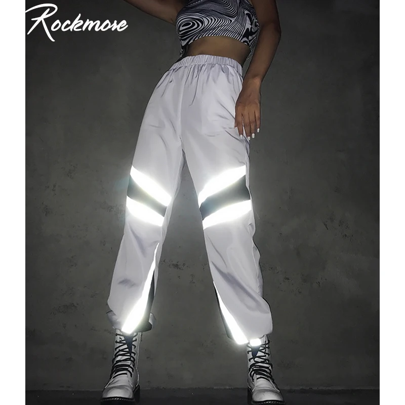 

Rockmore Reflective Wide Leg Pants For Women Streetwear High Waist New Hip Hop Cycling Trousers Ladies Plus Size Winter Fall