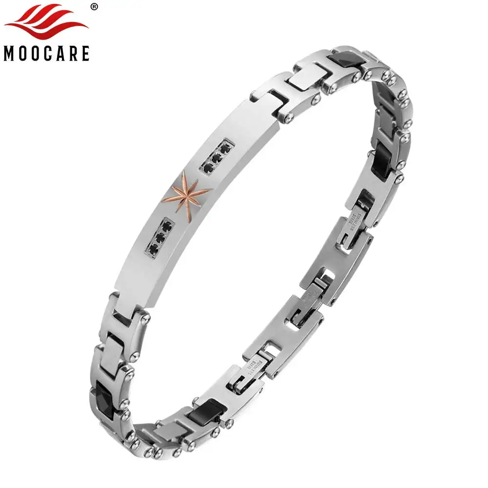 Moocare/женский и мужской браслет из серебра и нержавеющей стали с цирконом Polaris, Элегантная Модная цепочка на запястье для мужчин и женщин