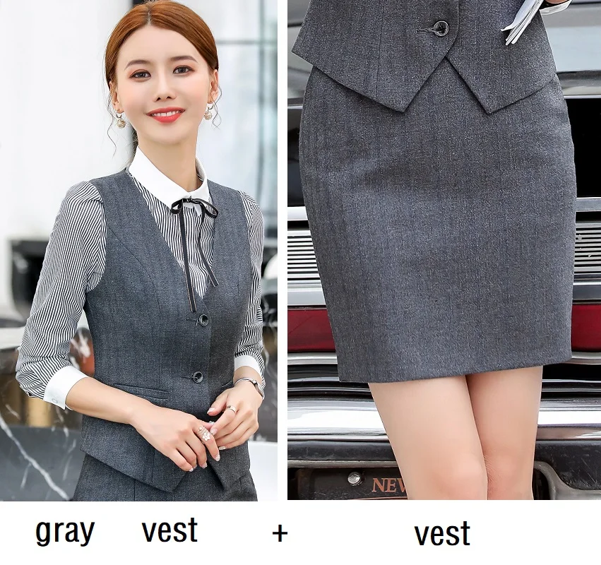 gray vest skirt Женские костюмы, тонкий летний жилет и юбка, комплект из 2 предметов, деловой женский костюм с юбкой, Женский комплект, костюмы 020 - Цвет: gray vest skirt