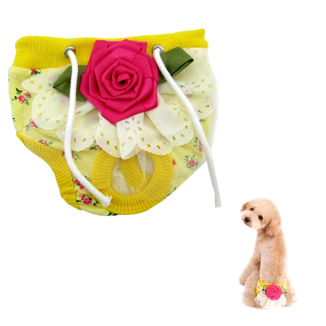 Новые подгузники для собак, многоразовые подгузники с цветочным декором, подгузники для собак, гигиенические трусики для собак и женщин, товары для домашних питомцев, анти-притеснения - Цвет: Yellow