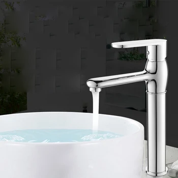 

Bathroom Cabinet Brass Faucet Basin Faucet Washingbasin Cold and Hot Heightened Tap Ceramic Plate Spool Single Handle and Hole