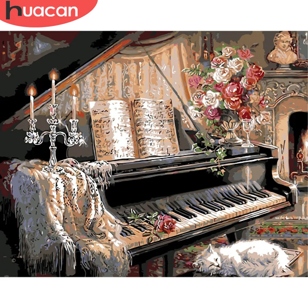 

HUACAN DIY Painting By Numbers Paino Paint On Canvas Pictures Wall Art Oil Painting Still Life Hand Painted Home Decor Gift