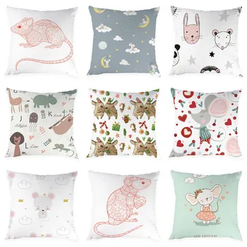 

Cartoon Animal Pattern Cushion Cover Peach Skin Decoration Pillowcase Hippo Giraffe Mouse Pattern Cushion Cover 45*45cm