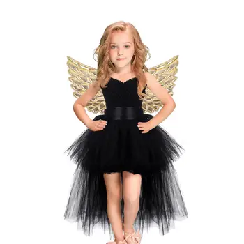 

Black Angel Tutu Dress Before Short After Long Tulle Girl Dress Tail Kids Evening Party Dress Girls Ball Gown Halloween Costume
