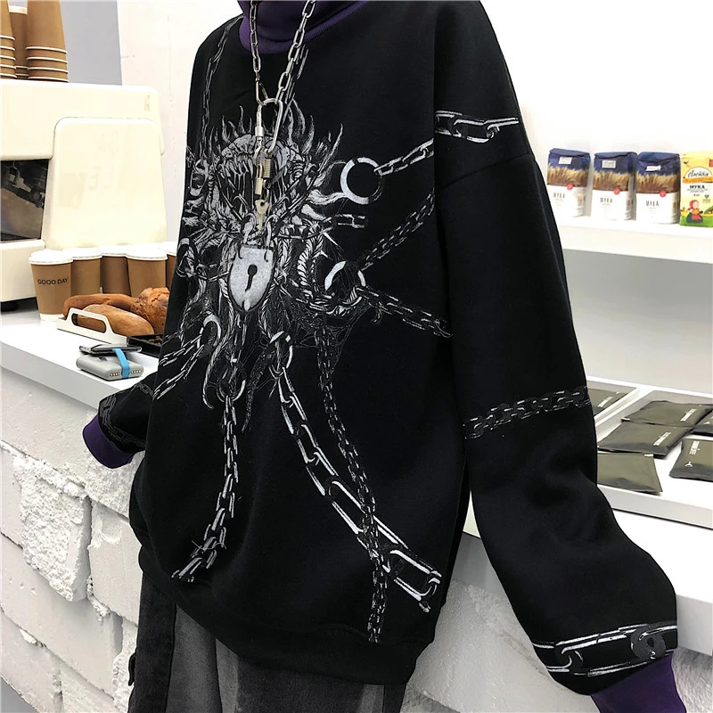 Alt Coltrui Sweatshirt Oversized Tops Emo Winter Kleding Vrouwen Trui Harajuku Black Goth Hoodie Mode Patchwork Hoodies Hoodies En Sweaters Aliexpress