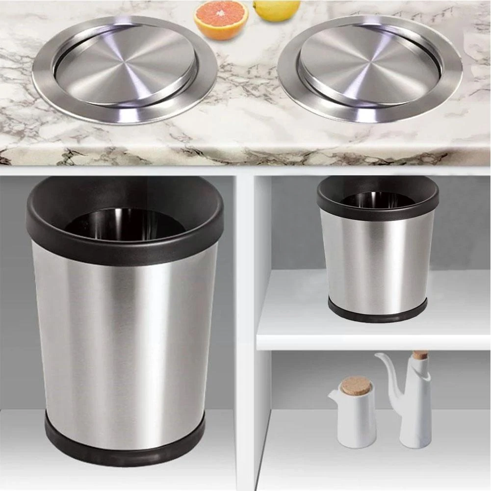 Multi Stainless steel Trash Bin Counter Top Cover Builtin Flap Garbage
