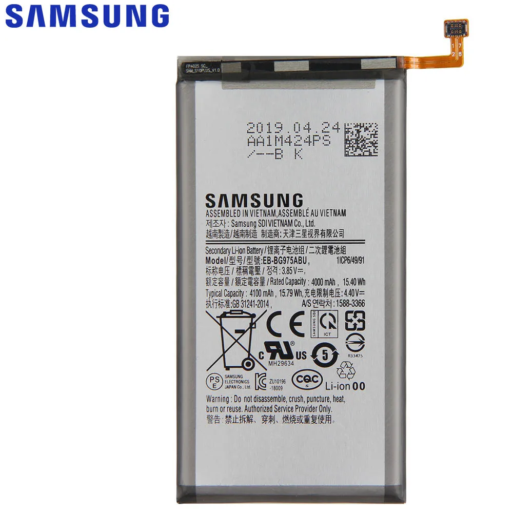 Оригинальная Аккумуляторная батарея для Samsung Galaxy S10 Plus + стандартная телефона 4100