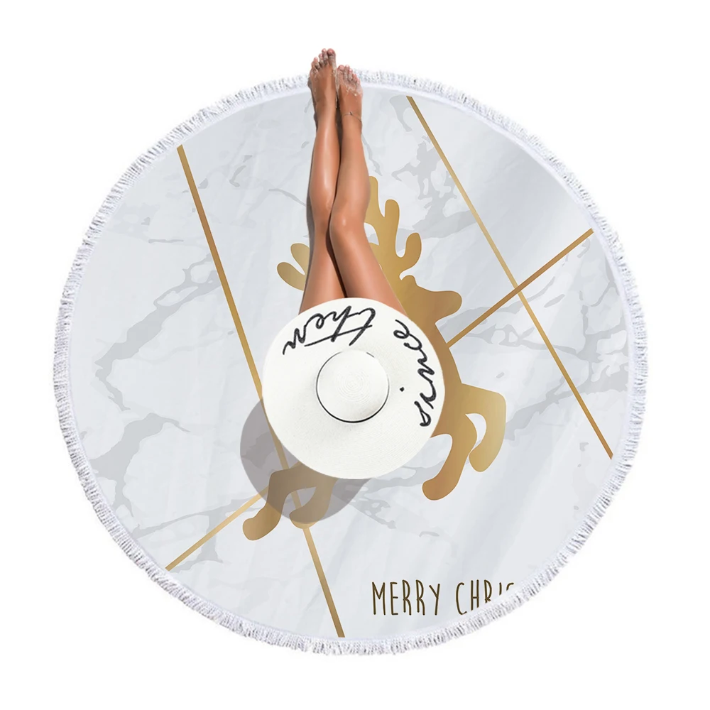 

Fashion Luxury Christmas Style Sunscreen Beach Towel Rose Gold Snowflake Deer Decorative Wall Hanging Marble Planet Geometry Mat