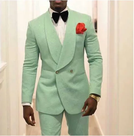 As image Мятно-зеленый Slim Fit мужские костюмы с двубортным для свадьбы смокинг жениха комплект из 2 предметов куртка брюки певица Пром сценическая одежда - Цвет: As image