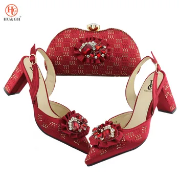 

Women High Heels Pointed Toed Shoes And Bag Set New Arrival Italian Fashion Designs Rhinestone decoration Lady Wedding Sandals