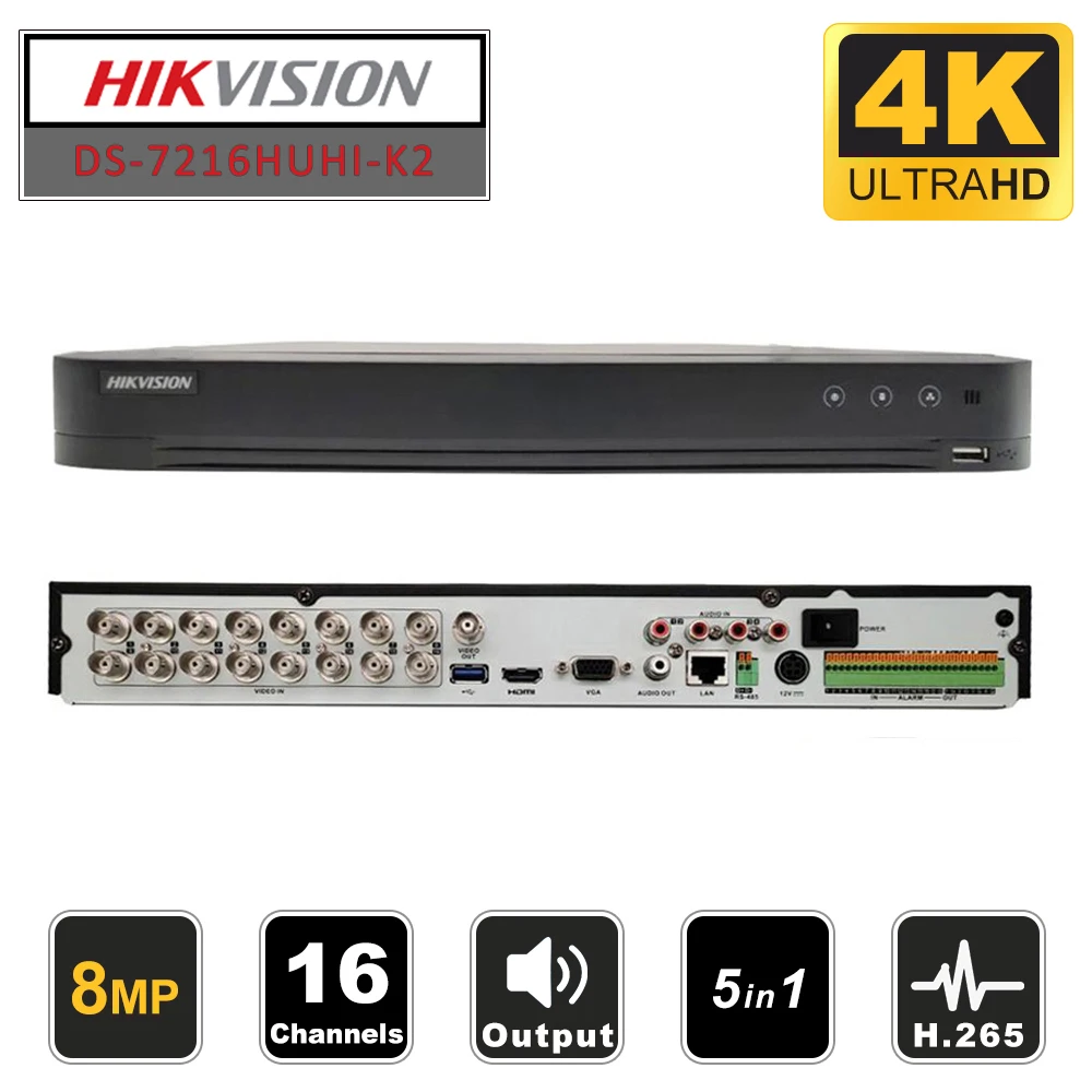 HIK 16CH 5 в 1 AHD DVR DS-7216HUHI-K2 Поддержка CVBS TVI CVI AHD аналоговые IP камеры P2P Облако H.265 HDMI видео рекордер RS485