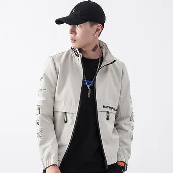 

CNUUIKOOEK Men's New Winter Trend Alphabet Printed Jacket Men's Windbreaker Jackets Hip Hop Streetwear Jacket