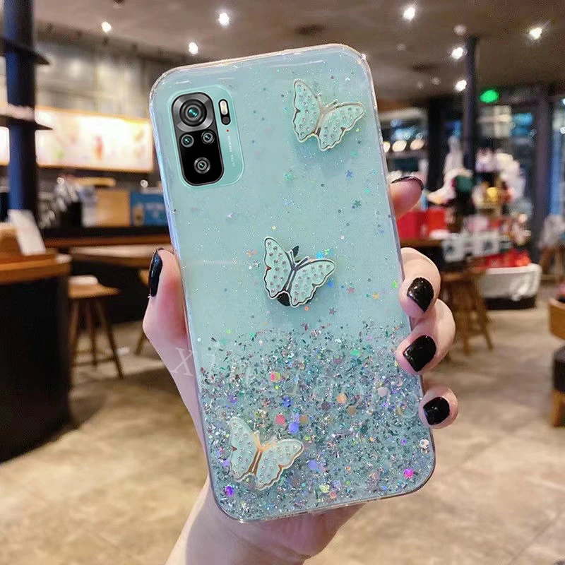 Phone case Redmi Note 10 10S butterfly Soft Transparent Bling