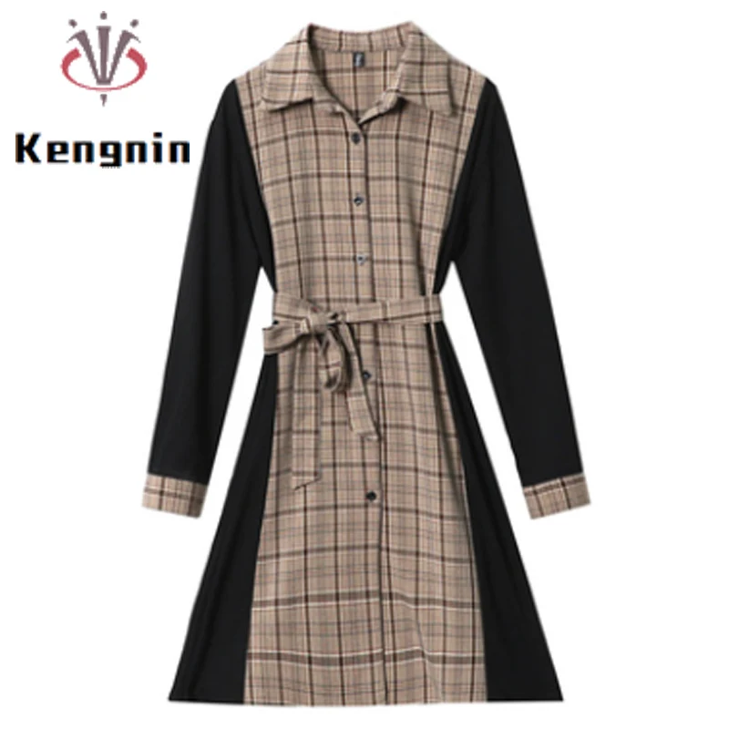 

Платья для женщин 2023 весенние платья свободные модные офисные женские платья-рубашки клетчатое лоскутное женское платье с бантом одежда KE1401