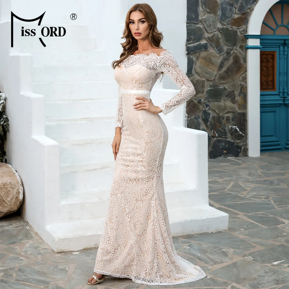 Missord 2019 женское сексуальное кружевное платье с открытыми плечами Макси