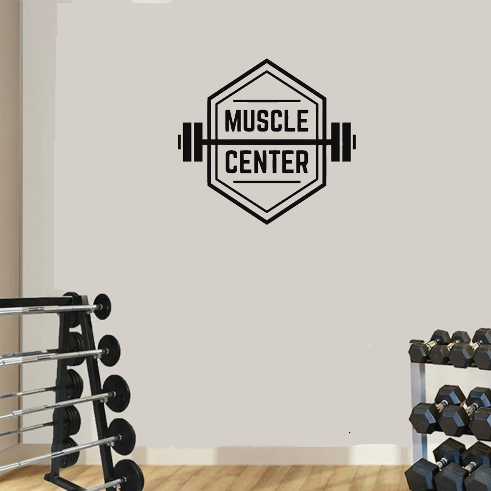 

Muscle Centre Sign Wall Sticker Gym Bodybuilding Wall Decal Home Decor Interior Sticker For Gym Fitness Sport Vinyl Mural ph792
