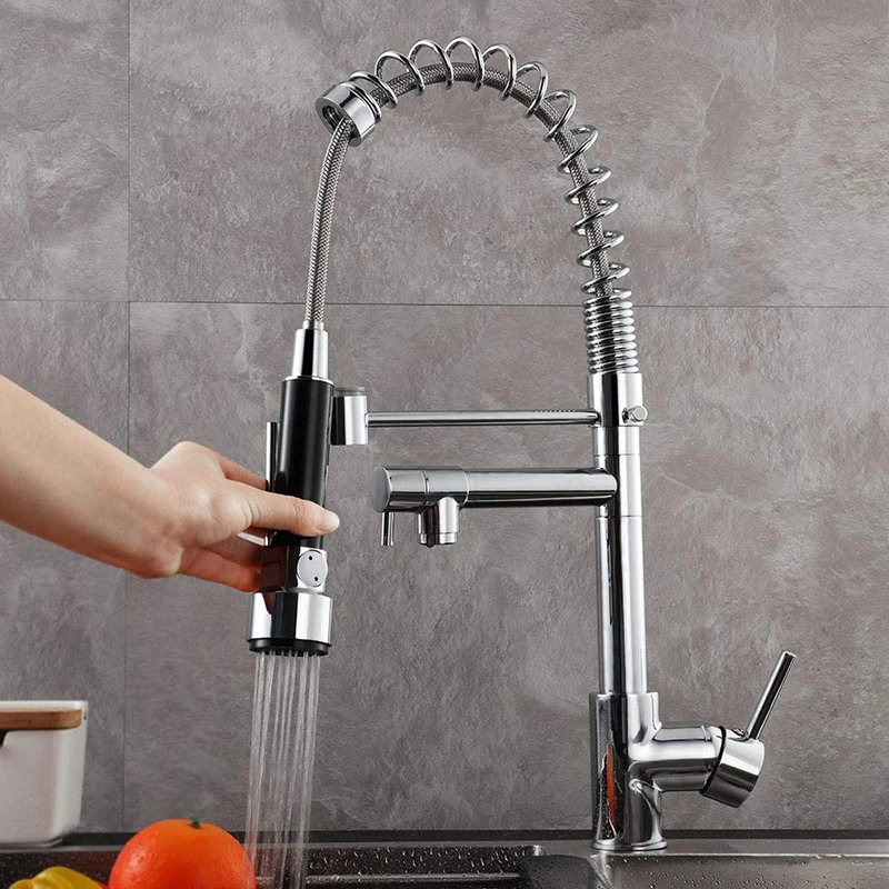  Gavaer Spring Pull Down Kitchen Faucet Nozzle Dual Mode Water Mixer Single Handle Hot Cold 2 Outlet - 4000109801289