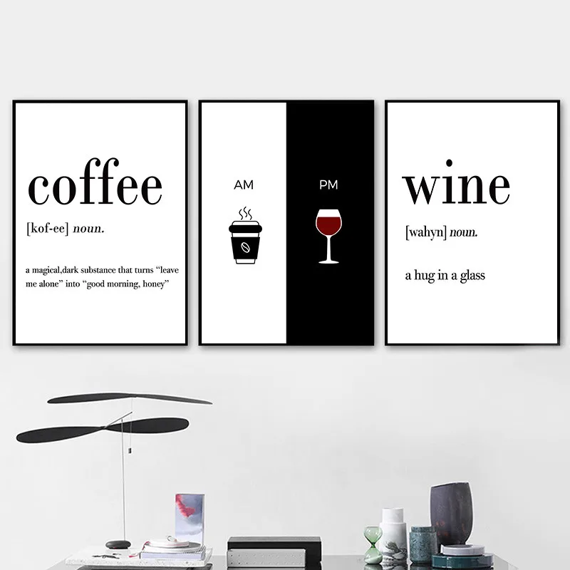 Black And White Minimalist Coffee Wine Quote Wall Art Posters Prints Picture Painting Pictures For Dining Hall CH088 | Дом и сад