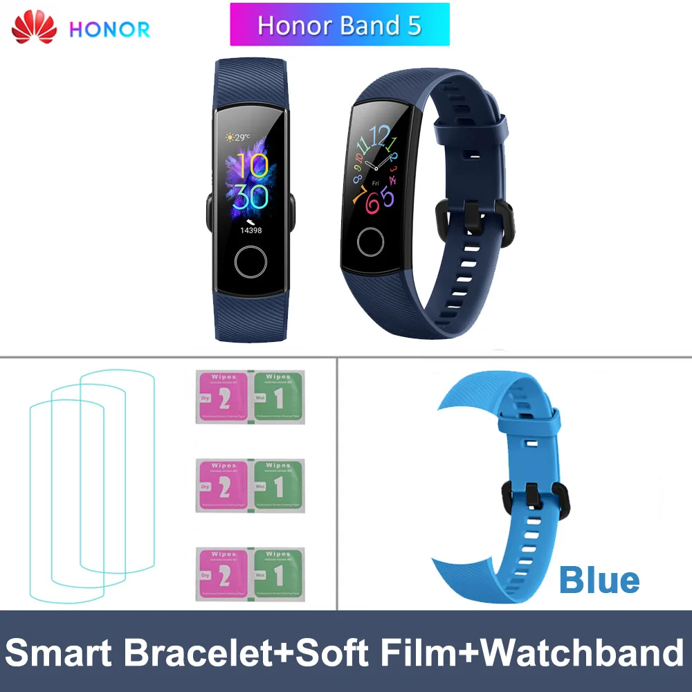 HONOR Band 5 фитнес умный Браслет мониторинг сердечного ритма 5 АТМ водонепроницаемый плавающий Bluetooth 4,2 смарт часы наручные часы - Цвет: Blue add Blue Strap