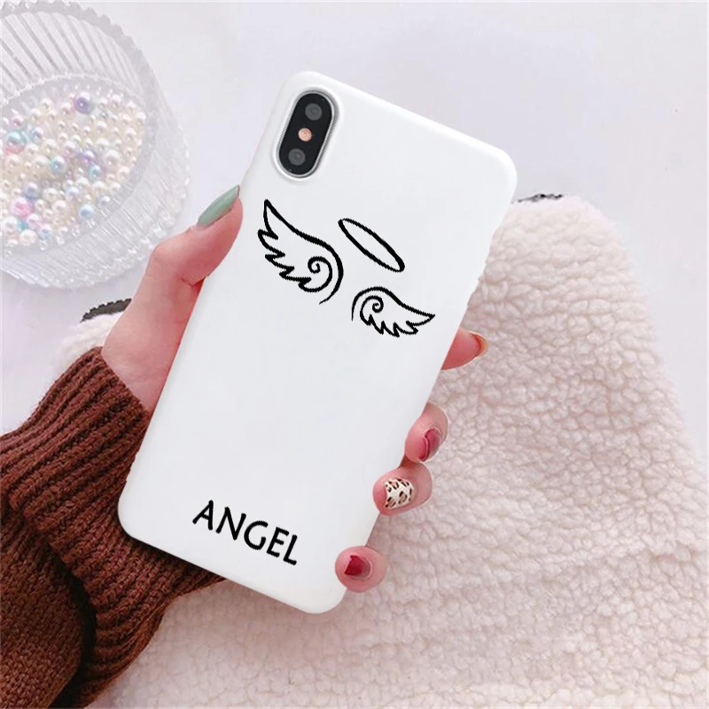 Чехол JAMULAR с изображением ангела демона для iPhone 11 XS MAX XR X SE2020 7 8 6Plus розовый белый