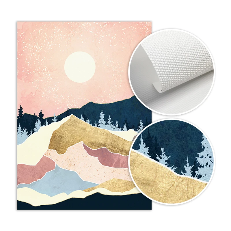 Mountain Lake Sunrise Canvas Painting Abstract Sunset Landscape Poster Print 