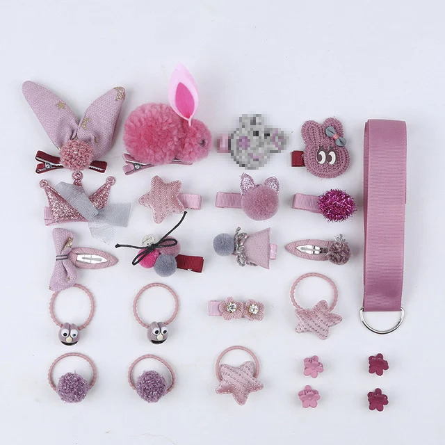 18/24 Pcs/Set Children Hair Clip Set Baby Head flower Fabric Bow Barrettes Hair clips Girl Elastic hair Headband Headdress Gift 24pcs--J