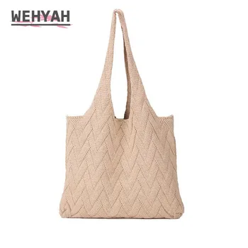 

Wahyah Wool Knitted Winter Designer Bag Cotton Woven Casual Tote Bags for Woman Handbag Oversize Clutch Purse Shoulder Bag ZY107