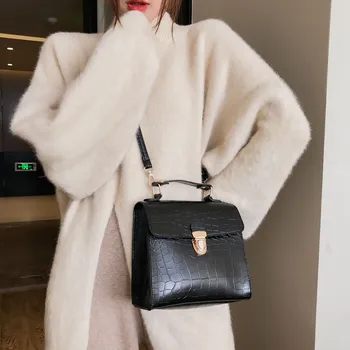 

Women Casual Solid Flap Leather Wild Shoulder Bag Messenger Bag Vintage Crocodile Pattern Handbags сумки женские