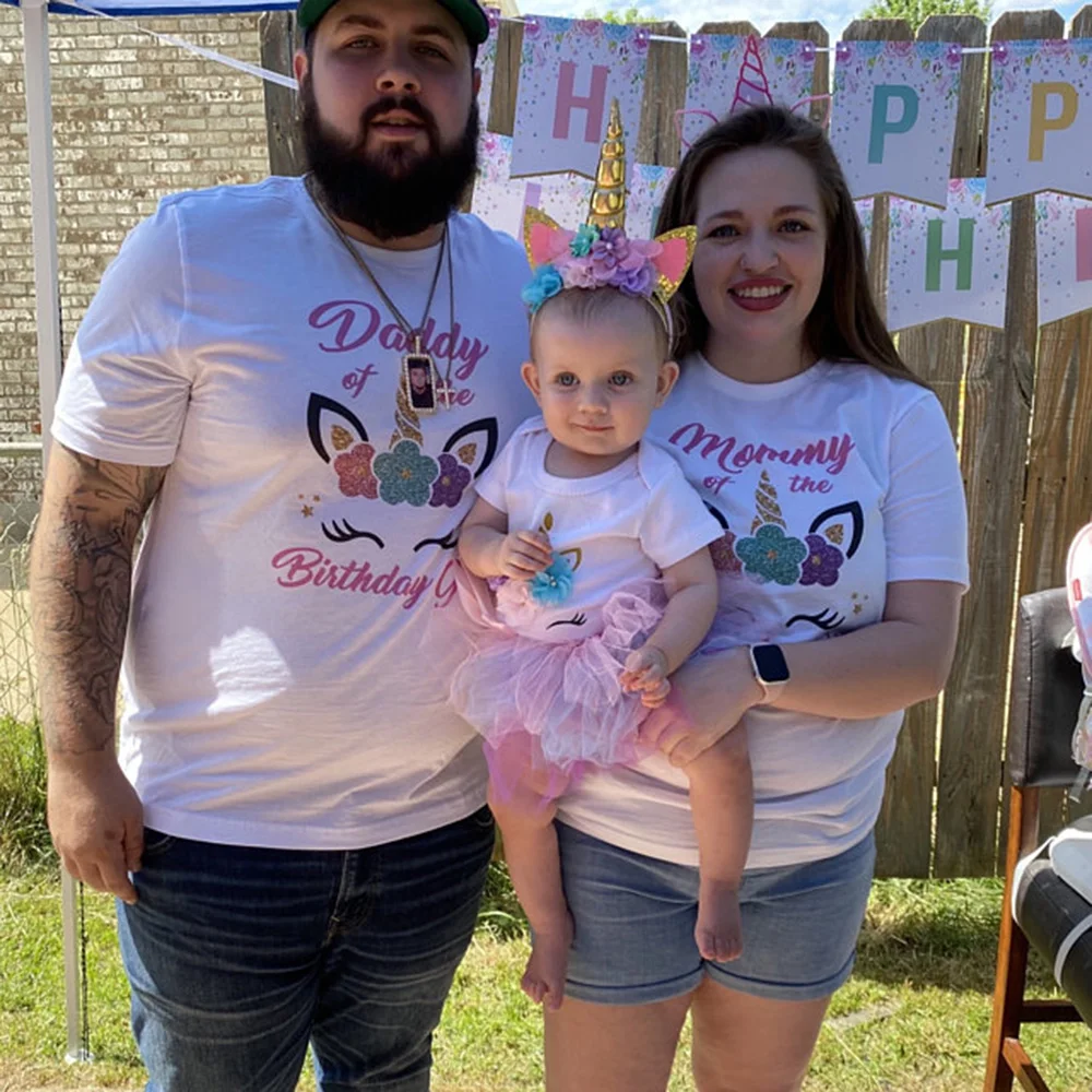 Camiseta de camisas de cumpleaños de unicornio, mamá, niña de cumpleaños, papá de La Niña de cumpleaños - AliExpress