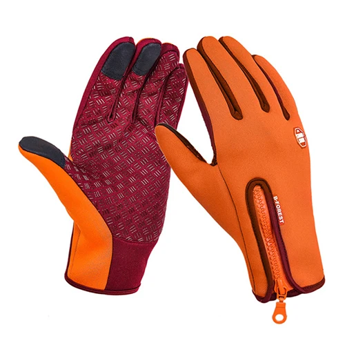 TACVASEN, Зимние перчатки для мужчин и женщин, водонепроницаемые флисовые теплые байкерские лыжные зимние перчатки, унисекс, полный палец, противоскользящие Мотоциклетные Перчатки - Цвет: Orange