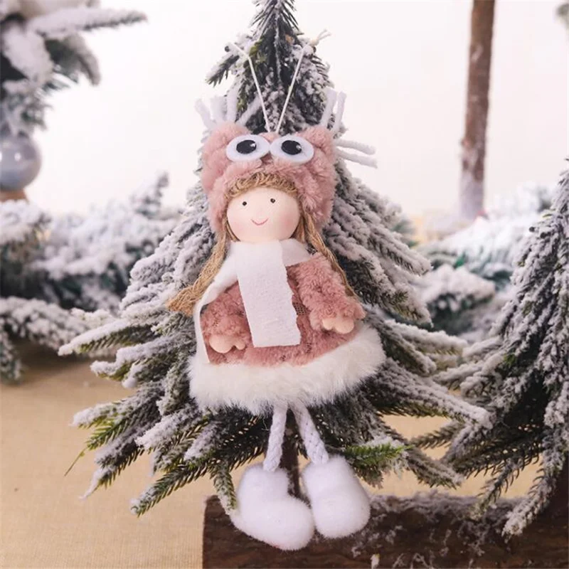 Рождественские милые украшения розовые белые шелковые плюшевые Висячие осанки куклы окно Ангел украшения для дома Рождественская елка рождественский подарок - Цвет: pink
