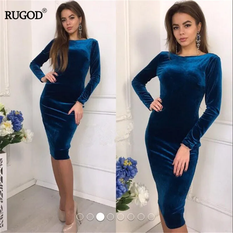 RUGOD/Платье с круглым вырезом и длинными рукавами, однотонная сумка с открытой спиной, бедра, платья с завышенной талией,, Осеннее повседневное Сексуальное женское Платье