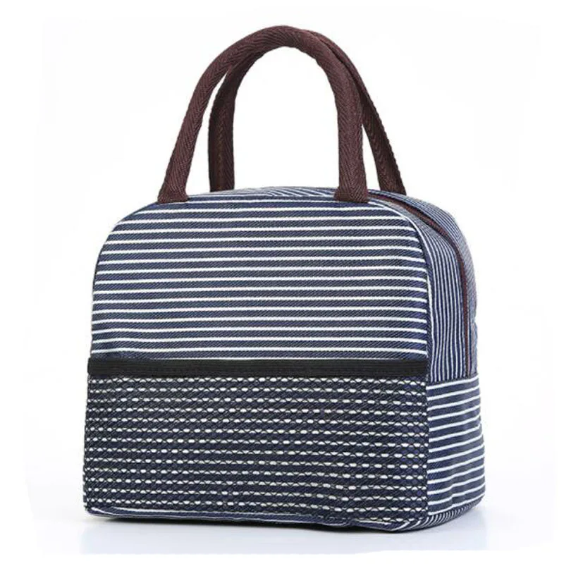 Navy Blue 03 Функциональная сумка-холодильник с узором Ланч-бокс переносная Изолированная Холщовая Сумка для ланча Термосумки для еды пикника для женщин и детей - Цвет: Navy Blue 03