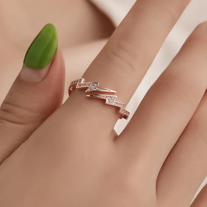 

1 PC New Fashion irregular lightning Shape Rose gold Color Rings Women Rhinestone Opening Jewelry Rings