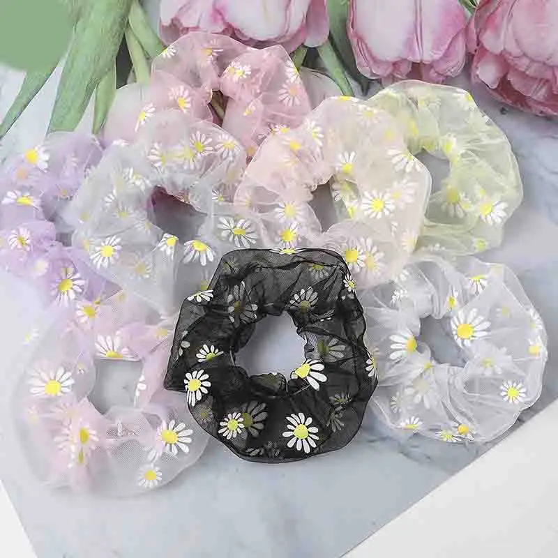 

Elastic Hair Bands Daisies Cute Sweet Hairband Women Hair Scrunchie Ponytail Hair Holder Rope Tie Transparent Headdress Hairband