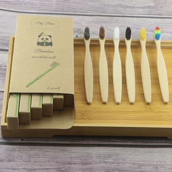 

Amazon 6-Piece Set Baby Head round Tail Degradable Bamboo Toothbrush Soft Bristle Bamboo Charcoal Environmentally Friendly Tooth