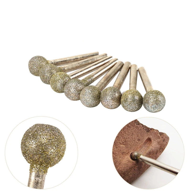 8Pcs Spherical Diamond Coated Grinding Head Shape Engraving Abrasive Burrs Rotary Tools 6Mm Shank 60# 16Mm Dia | Инструменты