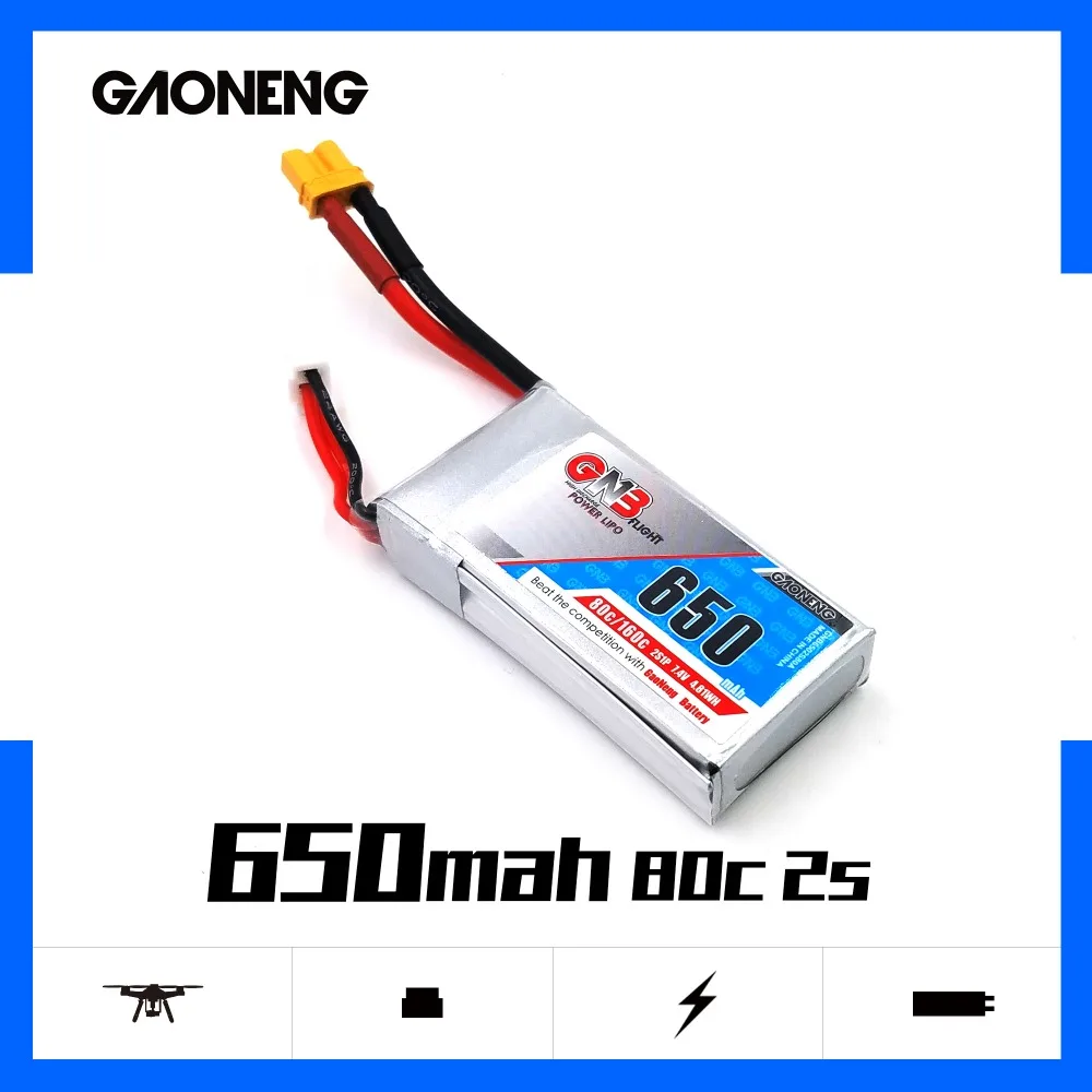 2 шт. Gaoneng GNB 650 мАч 7 4 В 80C/160C 2S1P Lipo батарея с разъемом XT30 JST для FPV Racing Drone оси RC Quadcopter