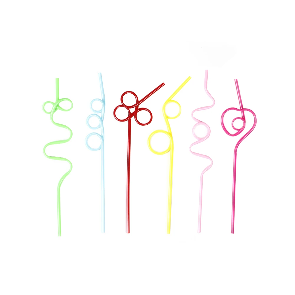 10 шт цвет в форме домашнего животного чокнутая соломка вьющиеся петли случайный цвет пластиковые соломинки для питья для дня рождения бар аксессуары