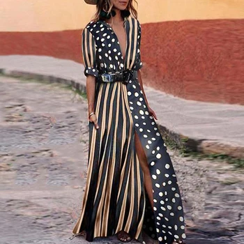 

Dropshipping Summer Dress 2019 Casual Womens Boho Half Sleeve Ladies Polka Dot Striped Evening Paty Long Dress vestidos YSS053