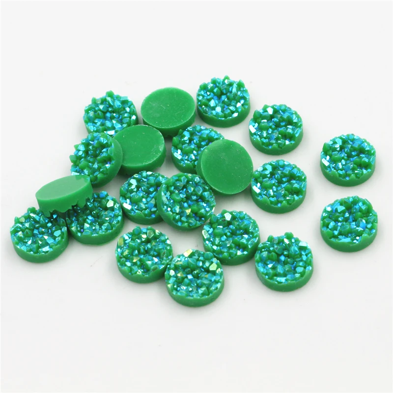

New Fashion 40pcs 8mm 10mm 12mm Green AB Colors Natural ore Style Flat back Resin Cabochons For Bracelet Earrings accessories