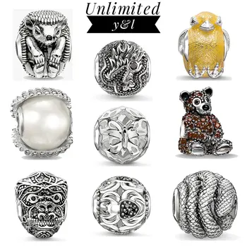 

Butterfly/Spider/Chimpanzee/Teddy Bear/Chick/Snake/Hedgehog/Dragon/Pearl Charm Bead Fit Bracelet 925 Sterling Silver DIY Jewelry