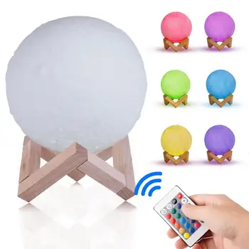 

8cm 3D Print Creative Moon 16 Colors USB Rechargeable Lamp Touch Sensor Control LED Night Light Bedroom Bedside Lights