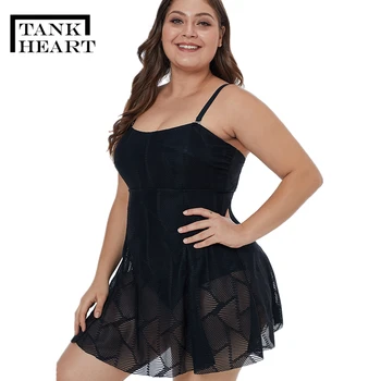 

Sexy Black mush one-piece suits Monokini Plus size Swimwear women bikini one piece swimsuit with skirt bathsuit swim dress XXXL