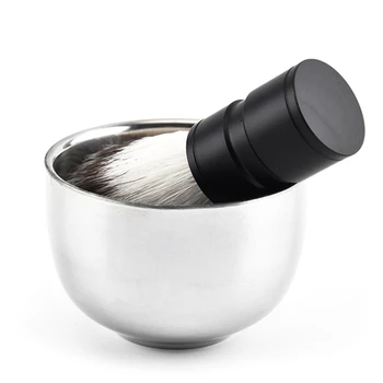 

Shaving Cup and Brush Set, Stainless Men's Shaving Set- Shaving Bowl and Brush Set Black and Silver