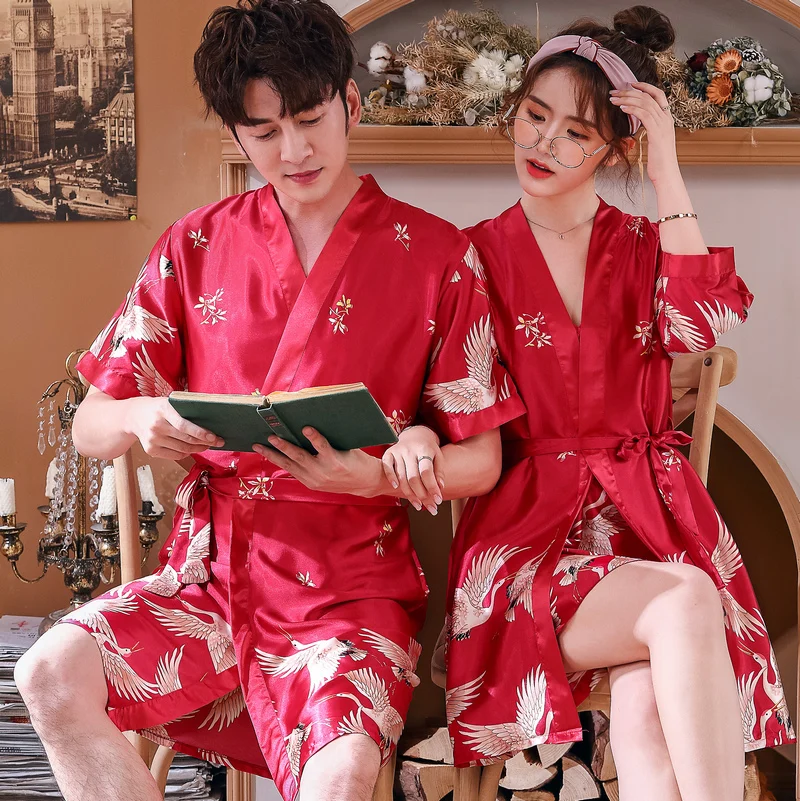 Mens Luxury Spa Hotel Robe Sleep Wear Silk Satin Nightgown Hotel Holiday Honeymoon Sleepwear Luxurious Nightgown Shower Robes
