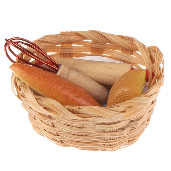 

1:12 Dollhouse Miniature Food tool Bread Toast hot dog with Basket Dining Room Bakery Pastry Kitchen Decoration Pretend Play Toy