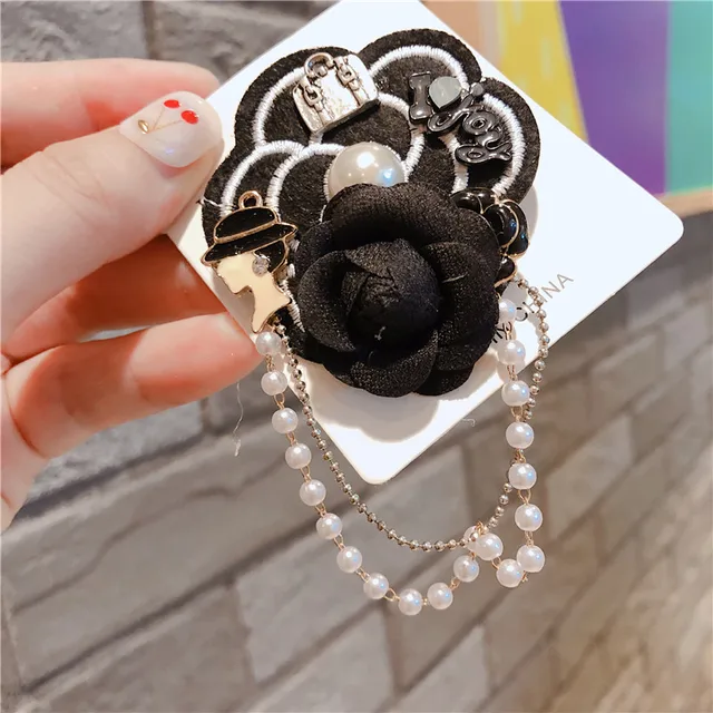 Chanel Classic Silver CC Pearl Brooch