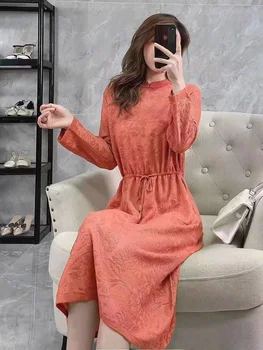 

Newest Fashion Sweater Dress 2019 Autumn Winter Knitwear Women Vintage Jacquard Patterns Knitting Long Sleeve Dress Jumpers