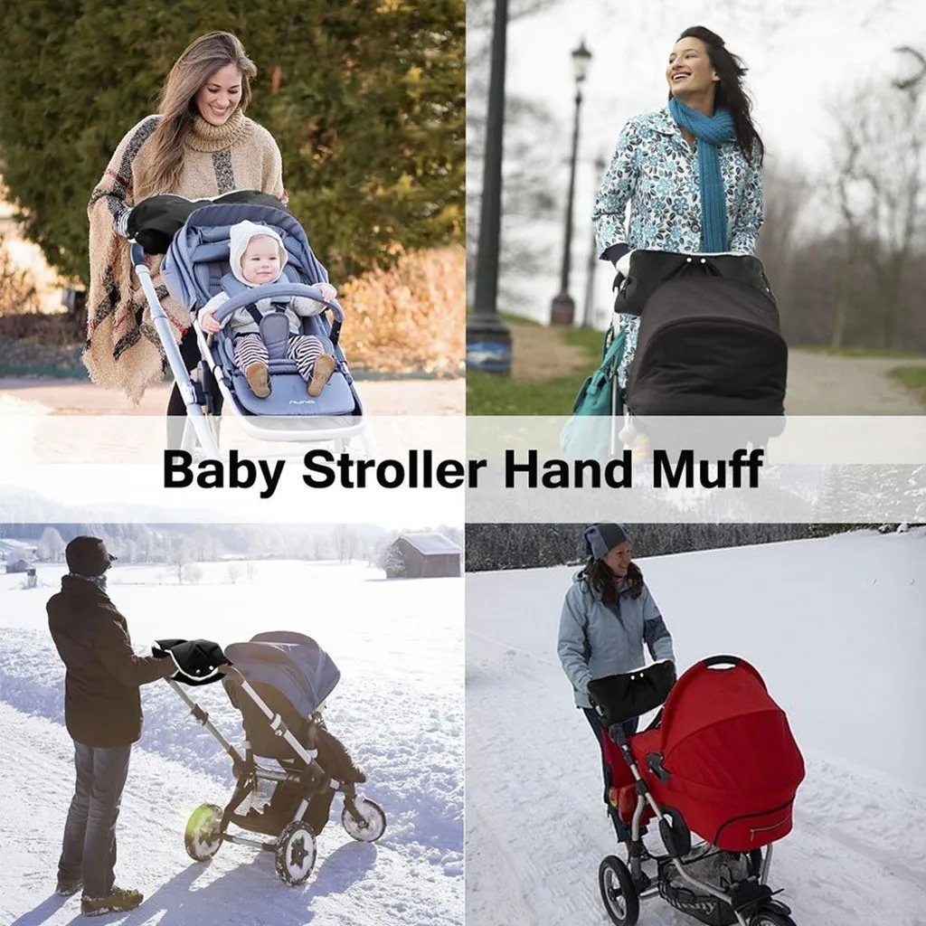 Winter Baby Stroller Muff Hand Warmer Black Waterproof Baby Stroller Hand Muff New Carriage Muff Glove Stroller Accessories